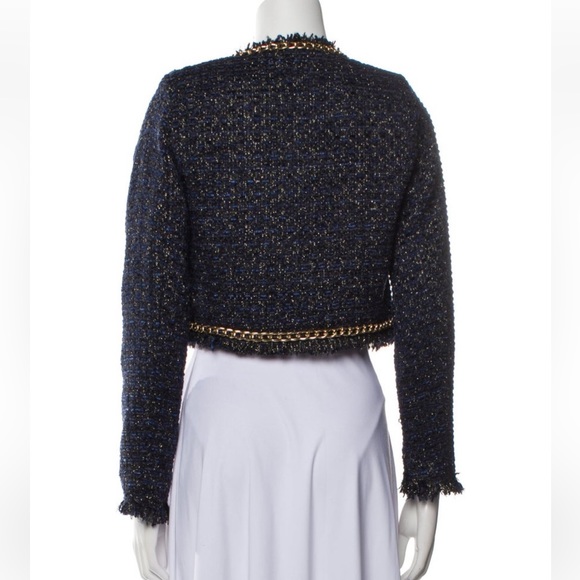 Christian Lacroix Cropped Shimmery Blue Gold Blazer Sz M - Picture 12 of 13